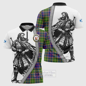 Whitefoord Tartan Clan Crest Zipper Polo Shirt with Highlander Warrior Celtic Style Unisex - Tartan Vibes Clothing