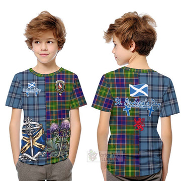 Whitefoord Tartan Kid T-Shirt Happy St. Andrew's Day Half Tartan Style Youth XL Size14 - Tartan Vibes Clothing
