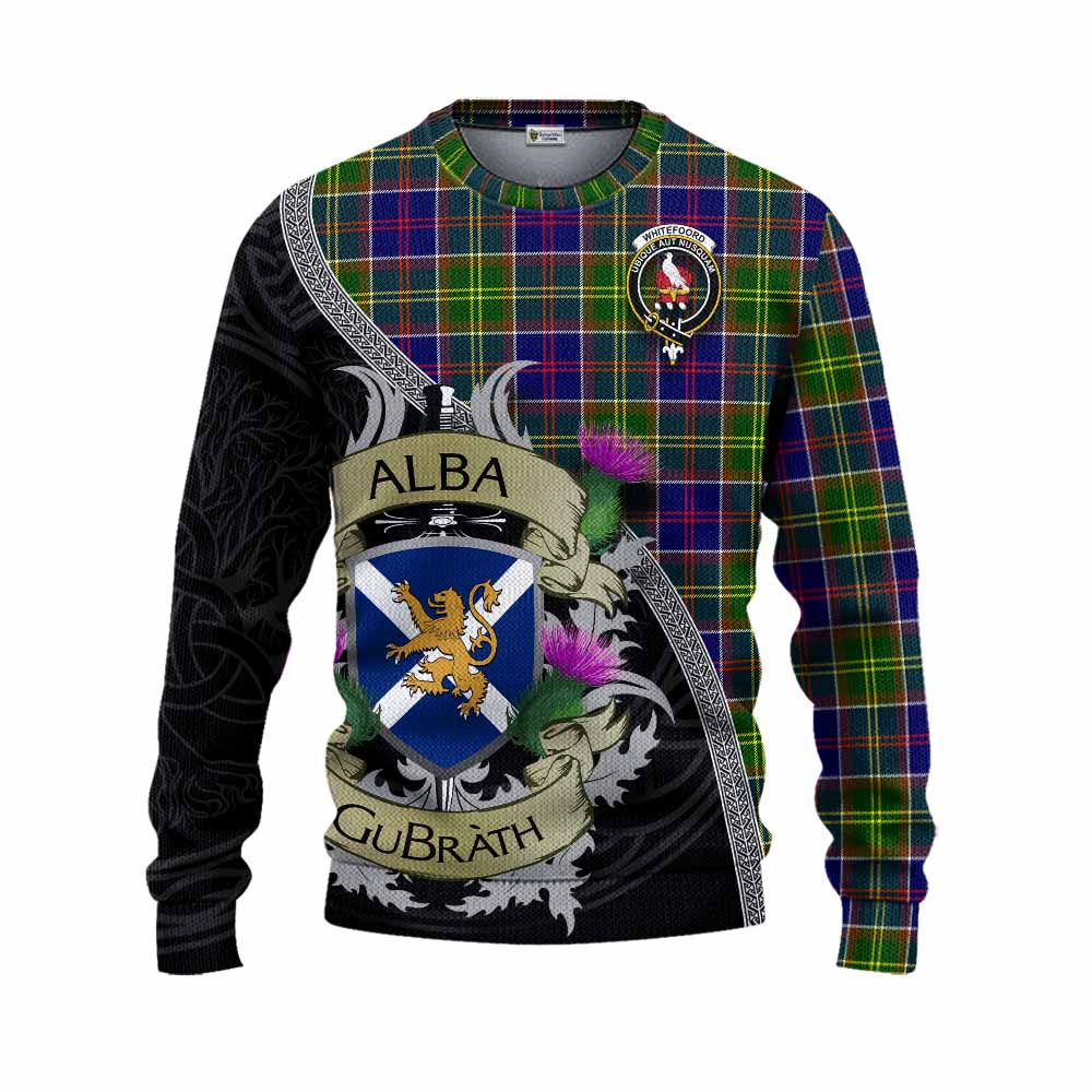 Whitefoord Tartan Family Crest Knitted Sweater Lion Rampant Royal Thistle Shield Celtic Inspired Unisex - Tartan Vibes Clothing