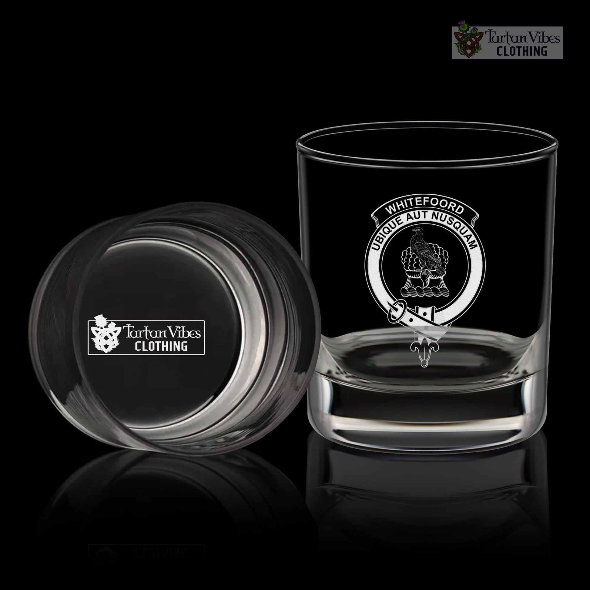 Whitefoord Clan Crest Engraved Whiskey Glass One Size Engraved Glass - 2D-tartanvibesclothing