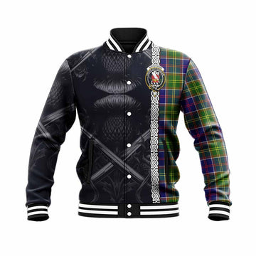 Tartan Vibes Clothing Whitefoord Tartan Baseball Jacket with Family Crest Cross Sword Thistle Celtic Vibes