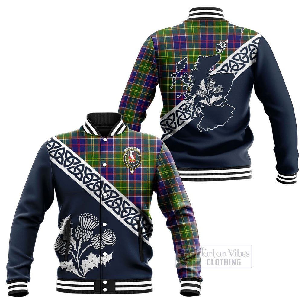 Whitefoord Tartan Baseball Jacket Featuring Thistle and Scotland Map Unisex - Tartan Vibes Clothing