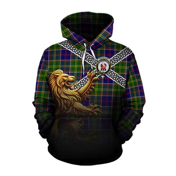 Tartan Vibes Clothing Whitefoord Crest Tartan Cotton Hoodie with Golden Lion Emblem Celtic Style