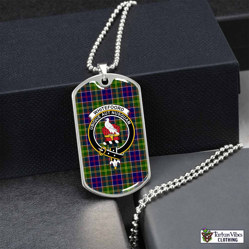 Whitefoord Tartan Dog Tag Necklace with Family Crest Silver No - Tartan Vibes Clothing