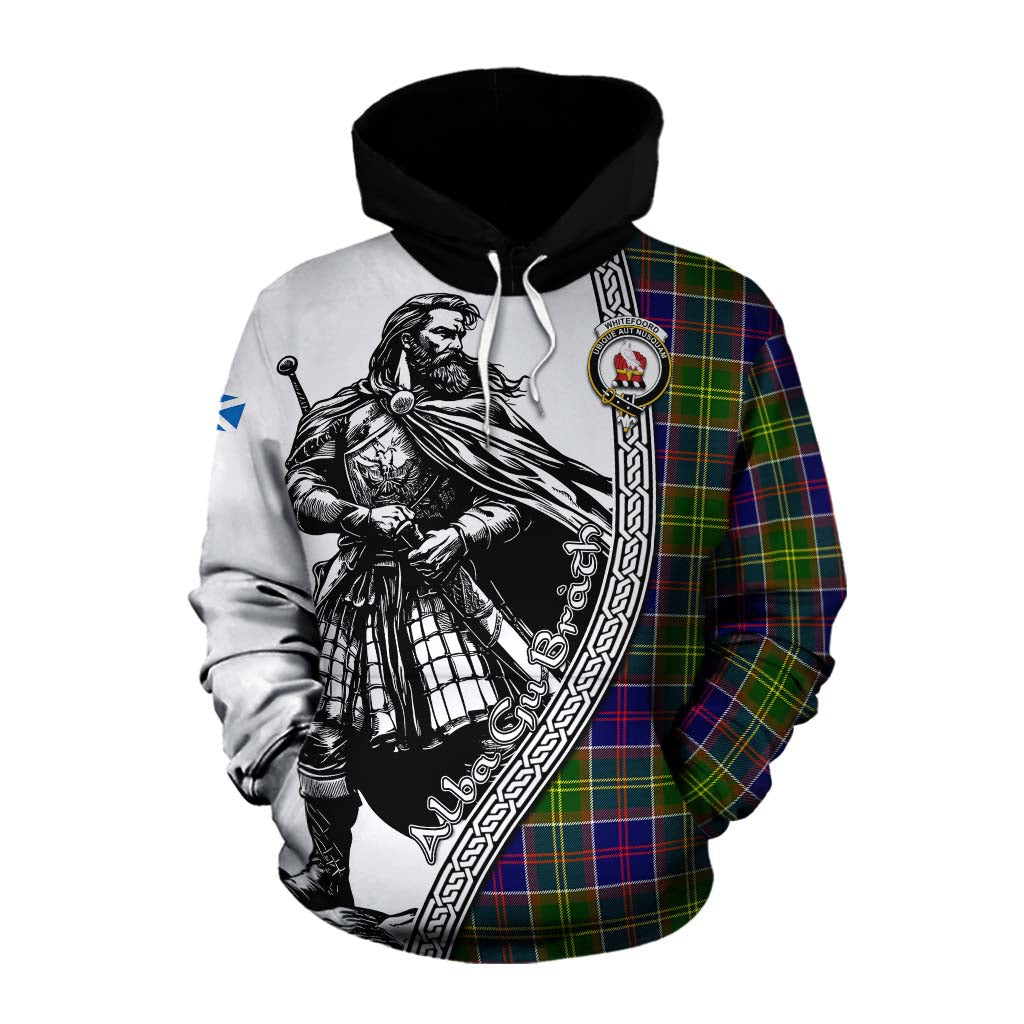 Whitefoord Tartan Clan Crest Cotton Hoodie with Highlander Warrior Celtic Style Pullover Hoodie XS - Tartan Vibes Clothing
