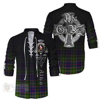 Tartan Vibes Clothing Whitefoord Tartan Ghillie Kilt Shirt Featuring Alba Gu Brath Family Crest Celtic Inspired
