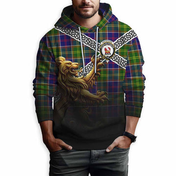 Tartan Vibes Clothing Whitefoord Crest Tartan Hoodie with Golden Lion Emblem Celtic Style