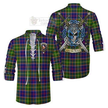 Whitefoord Tartan Ghillie Kilt Shirt with Family Crest Celtic Skull Style Men - Tartan Vibes Clothing