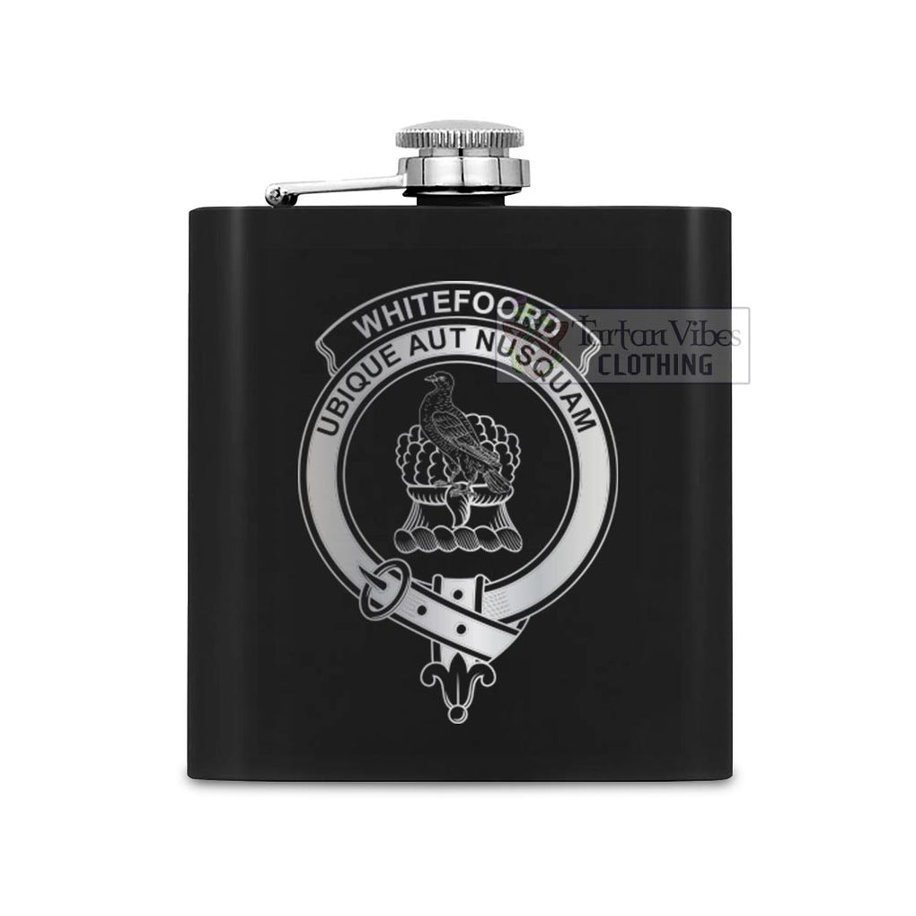 Whitefoord Crest Hip Flask Set 7oz Black Stainless Steel with A Gift Box One Size 7oz - 2D-tartanvibesclothing