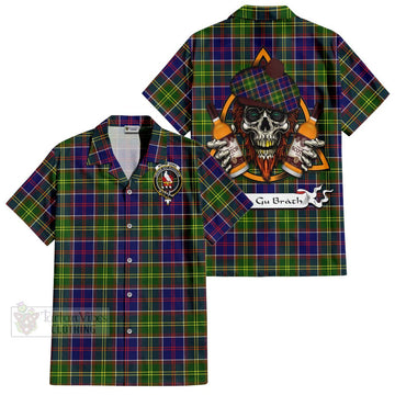 Whitefoord Tartan Hawaiian Shirt with Family Crest and Bearded Skull Holding Bottles of Whiskey Kid - Tartan Vibes Clothing