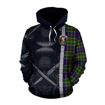 Whitefoord Tartan Cotton Hoodie with Family Crest Cross Sword Thistle Celtic Vibes Pullover Hoodie XS - Tartan Vibes Clothing