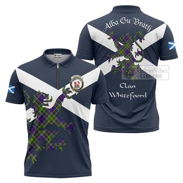 Whitefoord Tartan Lion Rampant Zipper Polo Shirt Proudly Display Your Heritage with Alba Gu Brath and Clan Name Unisex - Tartan Vibes Clothing