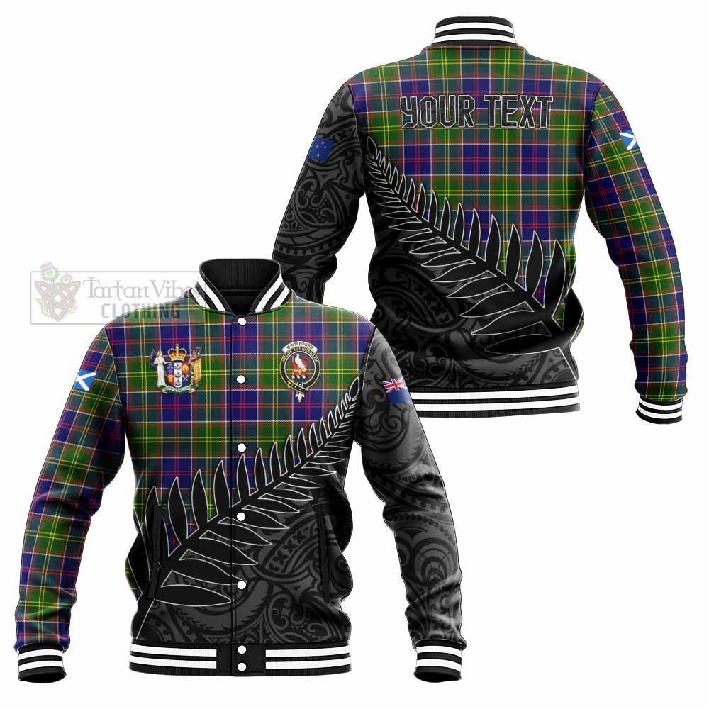 Whitefoord Crest Tartan Baseball Jacket with New Zealand Silver Fern Half Style Unisex - Tartan Vibes Clothing