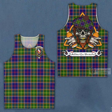 Whitefoord Tartan Men's Tank Top with Family Crest and Bearded Skull Holding Bottles of Whiskey Men - Tartan Vibes Clothing