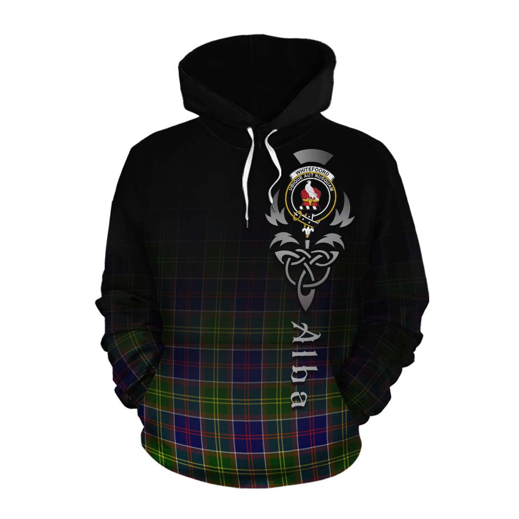 Tartan Vibes Clothing Whitefoord Tartan Cotton Hoodie Featuring Alba Gu Brath Family Crest Celtic Inspired
