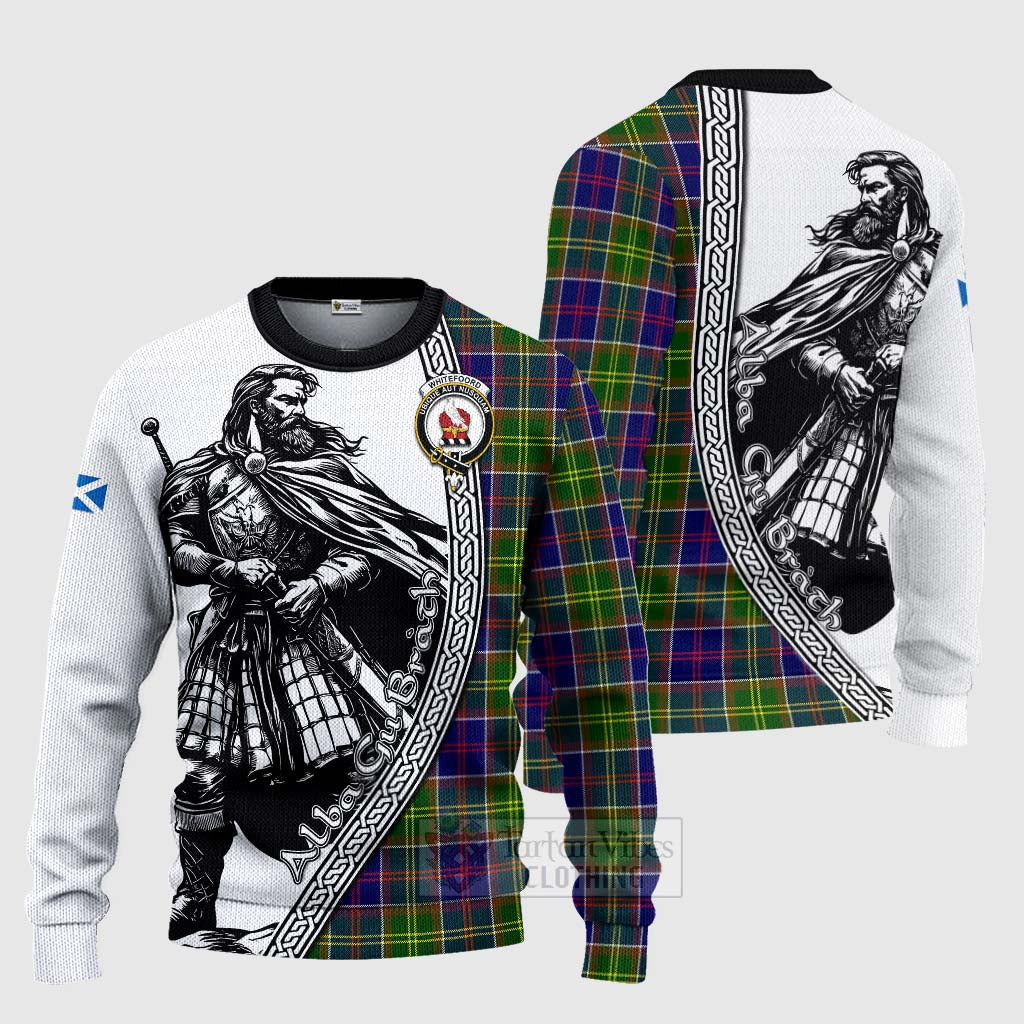 Whitefoord Tartan Clan Crest Knitted Sweater with Highlander Warrior Celtic Style Unisex - Tartan Vibes Clothing