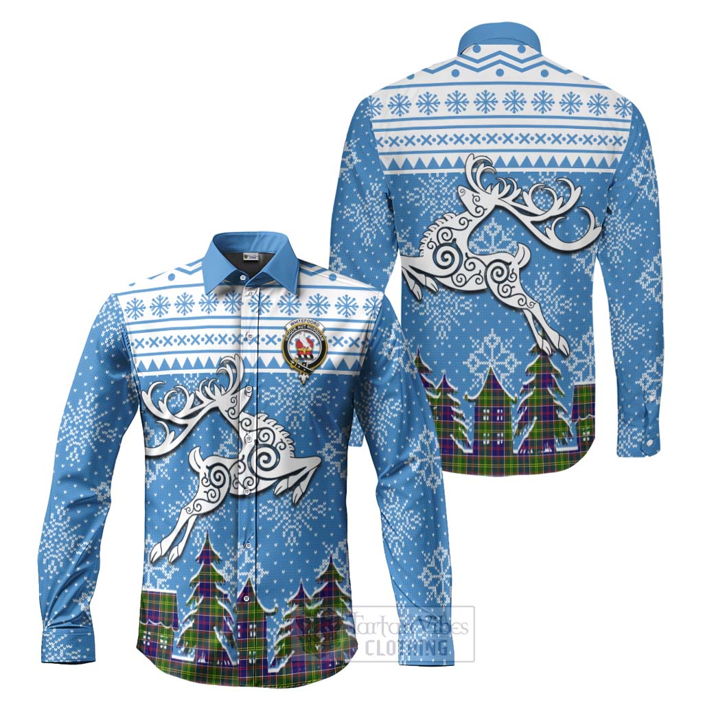Whitefoord Clan Christmas Long Sleeve Button Shirt Celtic Reindeer Style Men's Shirt S - Tartan Vibes Clothing