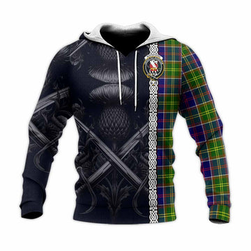 Whitefoord Tartan Knitted Hoodie with Family Crest Cross Sword Thistle Celtic Vibes Unisex Knitted Pullover Hoodie - Tartan Vibes Clothing