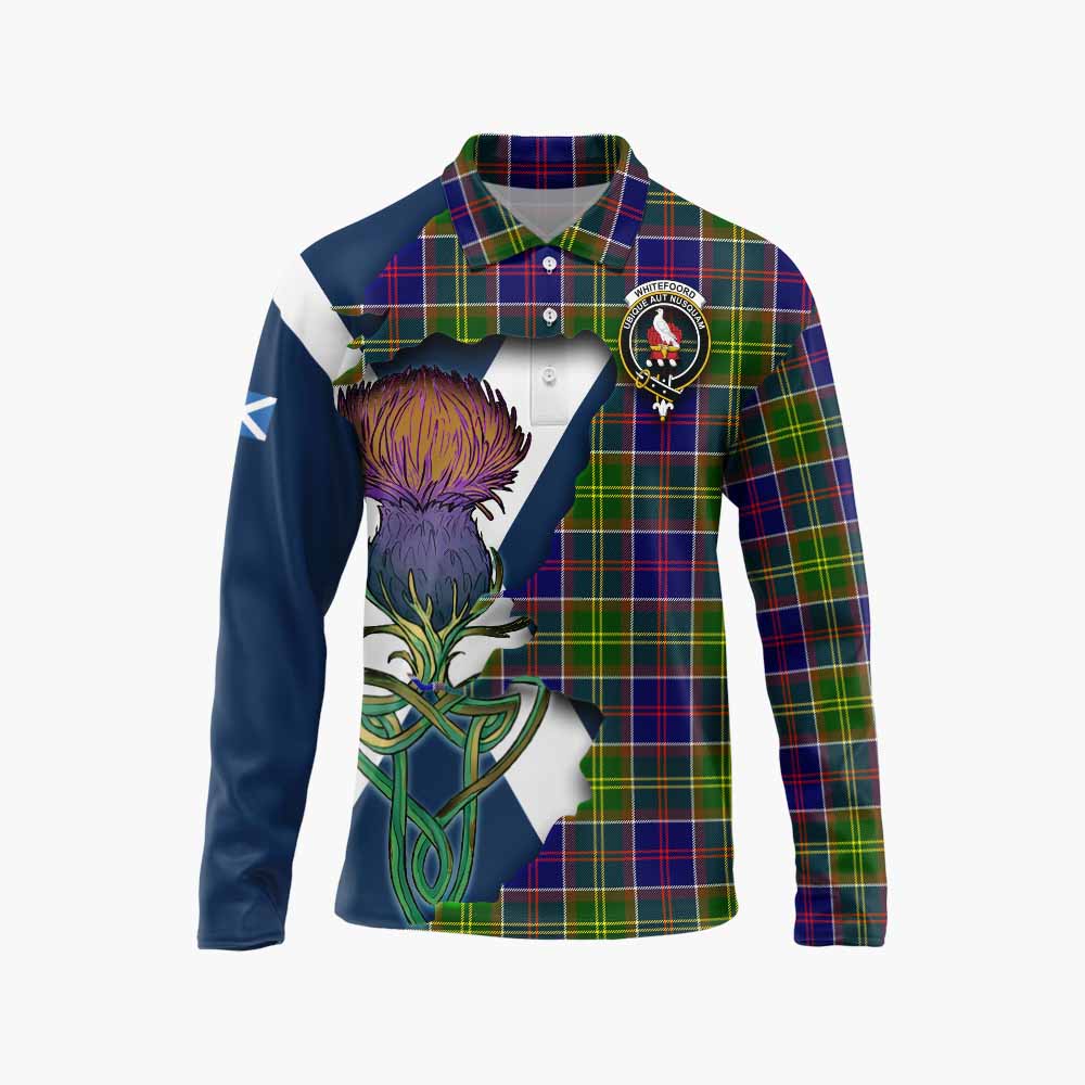 Tartan Vibes Clothing Whitefoord Tartan Family Crest Long Sleeve Polo Shirt Scottish Thistle Celtic Inspired