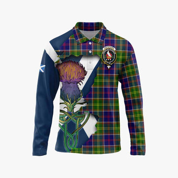 Tartan Vibes Clothing Whitefoord Tartan Family Crest Long Sleeve Polo Shirt Scottish Thistle Celtic Inspired
