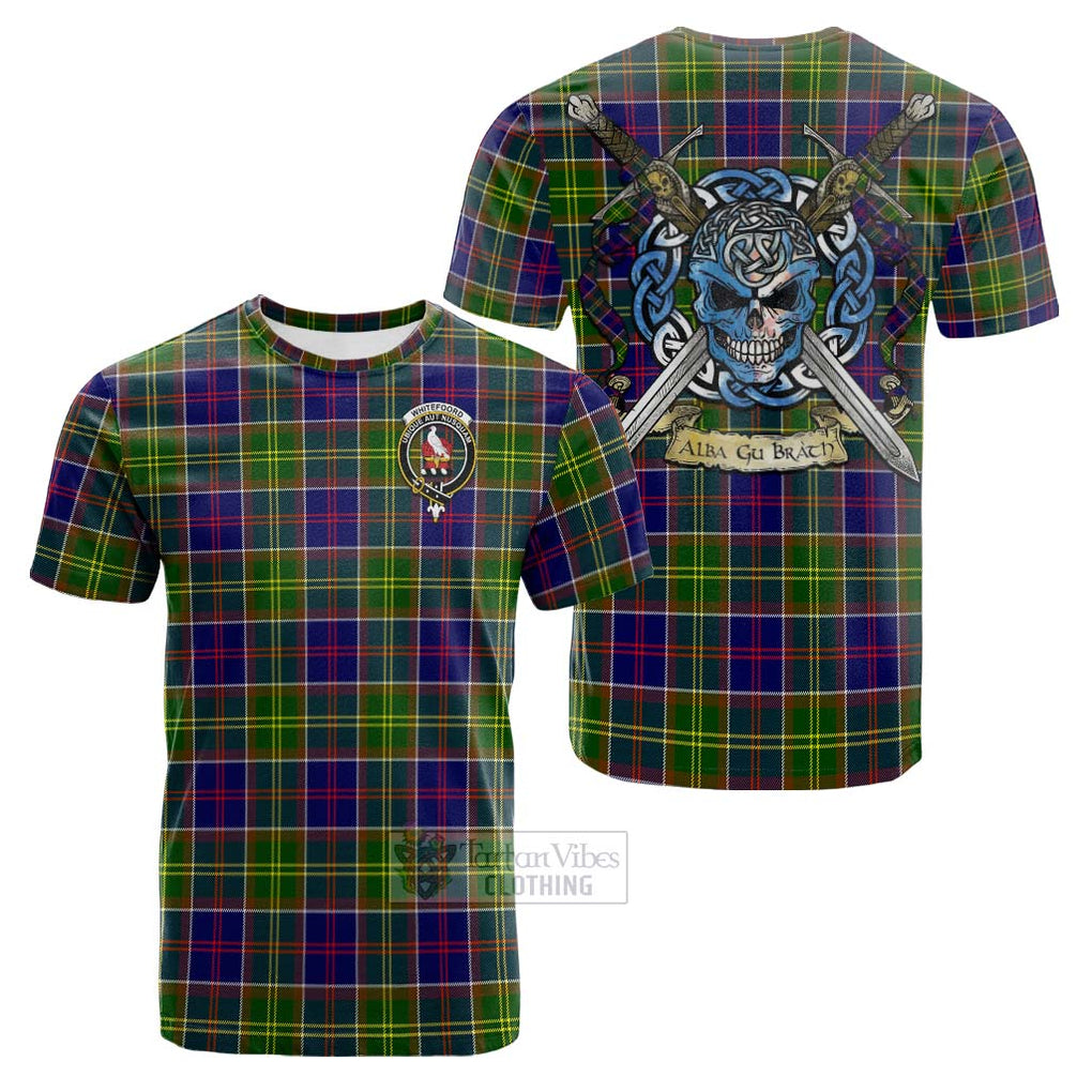 Whitefoord Tartan Cotton T-shirt with Family Crest Celtic Skull Style Kid's Shirt - Tartan Vibes Clothing