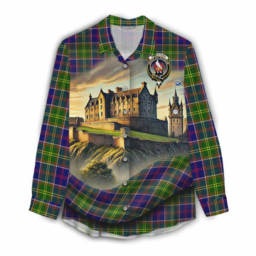 Whitefoord Tartan Family Crest Women's Casual Shirt with Scottish Ancient Castle Style Female - Tartan Vibes Clothing