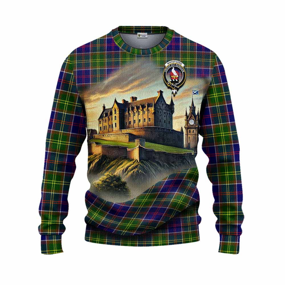 Whitefoord Tartan Family Crest Knitted Sweater with Scottish Ancient Castle Style Unisex - Tartan Vibes Clothing