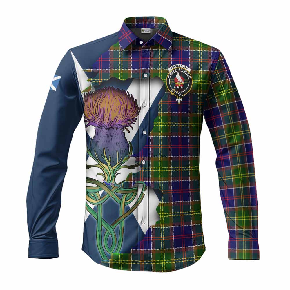 Tartan Vibes Clothing Whitefoord Tartan Family Crest Long Sleeve Button Shirt Scottish Thistle Celtic Inspired