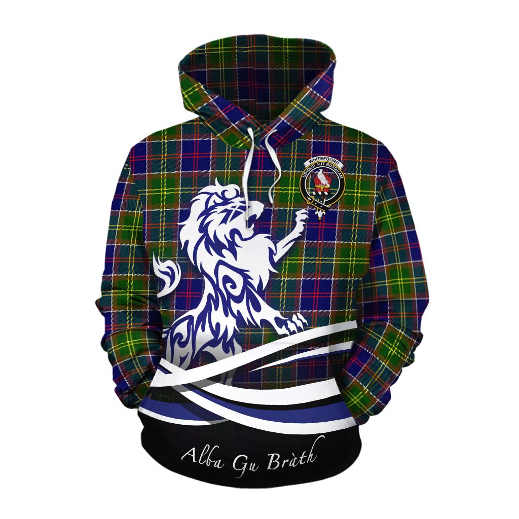 Whitefoord Tartan Cotton Hoodie with Alba Gu Brath Regal Lion Emblem Pullover Hoodie XS - Tartan Vibes Clothing