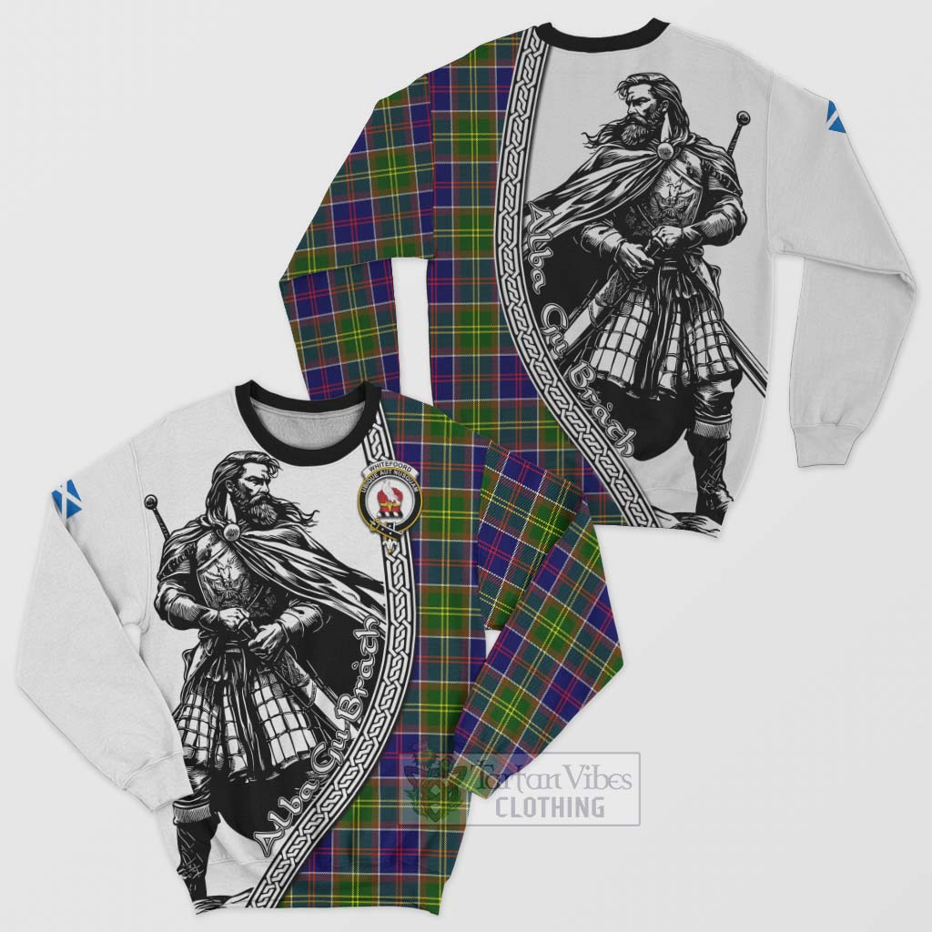 Whitefoord Tartan Clan Crest Sweatshirt with Highlander Warrior Celtic Style Unisex - Tartan Vibes Clothing