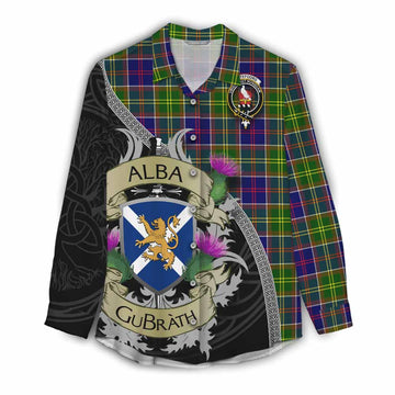Whitefoord Tartan Family Crest Women's Casual Shirt Lion Rampant Royal Thistle Shield Celtic Inspired Female - Tartan Vibes Clothing
