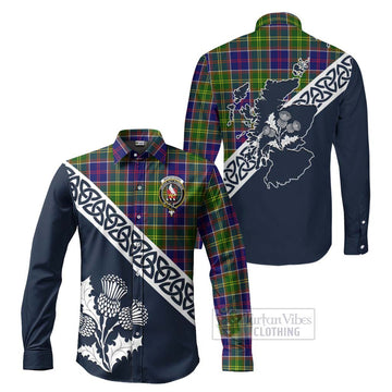 Whitefoord Tartan Long Sleeve Button Shirt Featuring Thistle and Scotland Map Men's Shirt S - Tartan Vibes Clothing