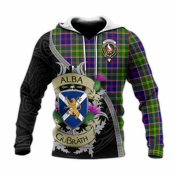 Whitefoord Tartan Family Crest Knitted Hoodie Lion Rampant Royal Thistle Shield Celtic Inspired Unisex Knitted Pullover Hoodie - Tartan Vibes Clothing
