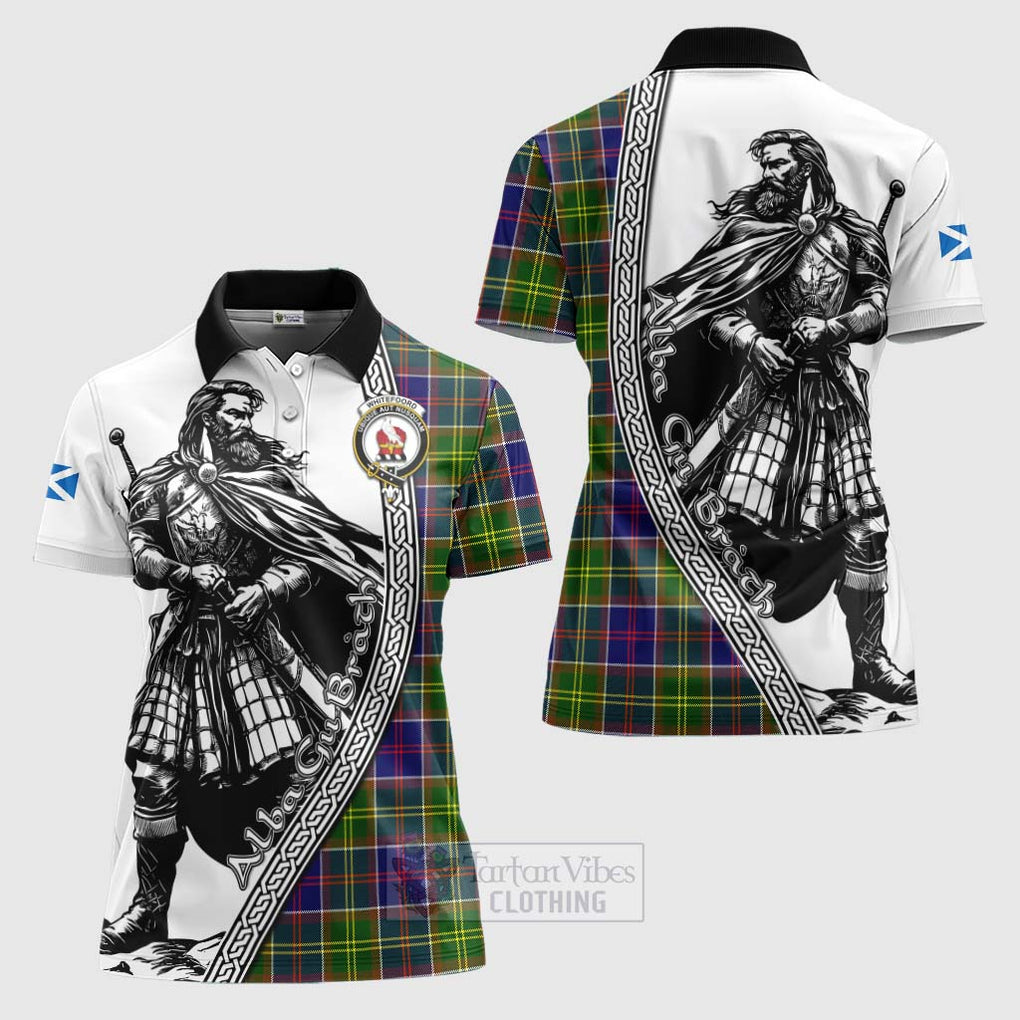 Whitefoord Tartan Clan Crest Women's Polo Shirt with Highlander Warrior Celtic Style Women - Tartan Vibes Clothing