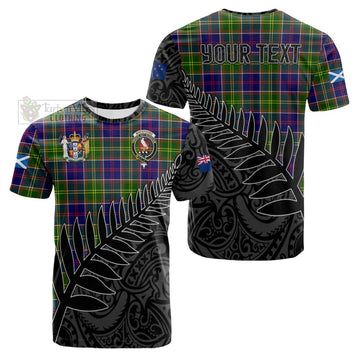 Tartan Vibes Clothing Whitefoord Crest Tartan Cotton T-shirt with New Zealand Silver Fern Half Style