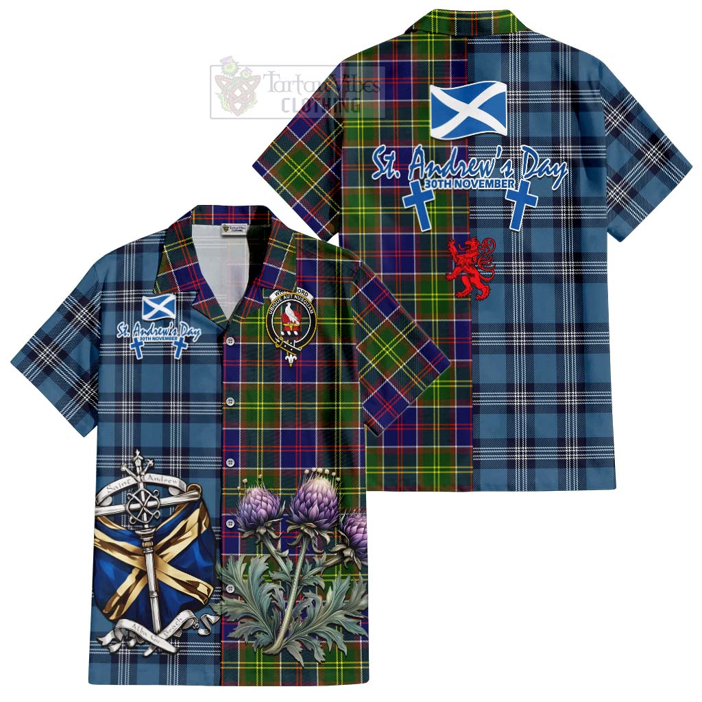 Whitefoord Tartan Hawaiian Shirt Happy St. Andrew's Day Half Tartan Style Kid - Tartan Vibes Clothing