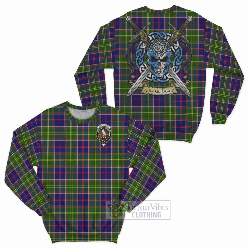 Whitefoord Tartan Sweatshirt with Family Crest Celtic Skull Style Unisex - Tartan Vibes Clothing