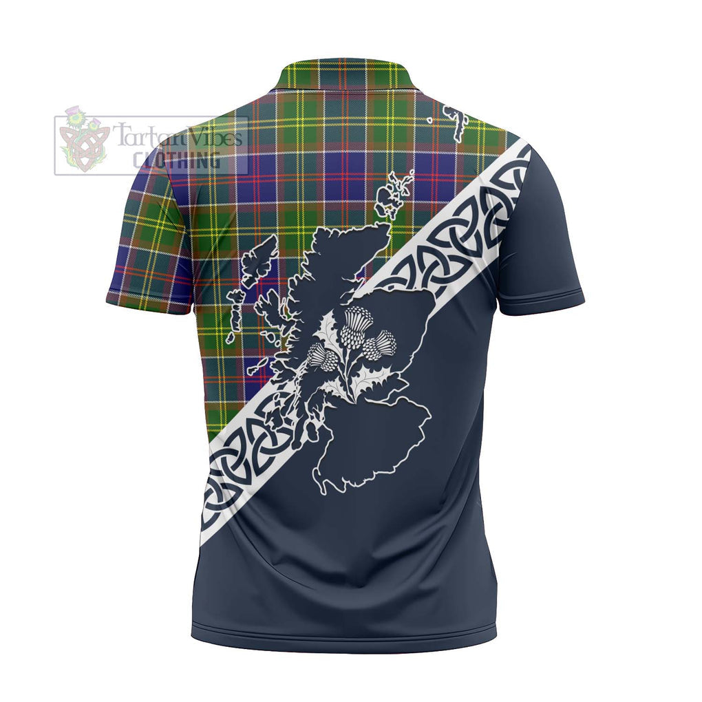 Whitefoord Tartan Zipper Polo Shirt Featuring Thistle and Scotland Map - Tartanvibesclothing Store