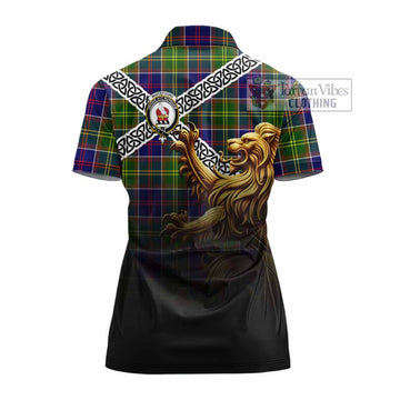 Whitefoord Crest Tartan Women's Polo Shirt with Golden Lion Emblem Celtic Style - Tartan Vibes Clothing