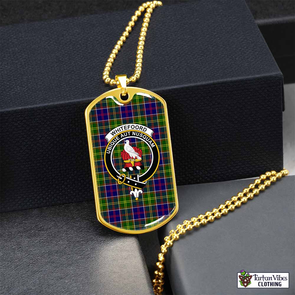 Whitefoord Tartan Dog Tag Necklace with Family Crest Gold No - Tartan Vibes Clothing