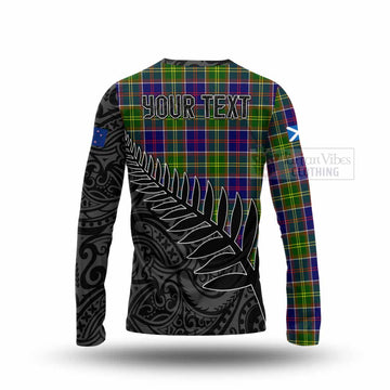Whitefoord Crest Tartan Long Sleeve T-Shirt with New Zealand Silver Fern Half Style - Tartan Vibes Clothing