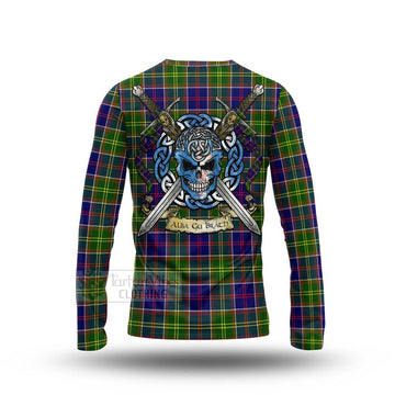 Whitefoord Tartan Long Sleeve T-Shirt with Family Crest Celtic Skull Style - Tartan Vibes Clothing