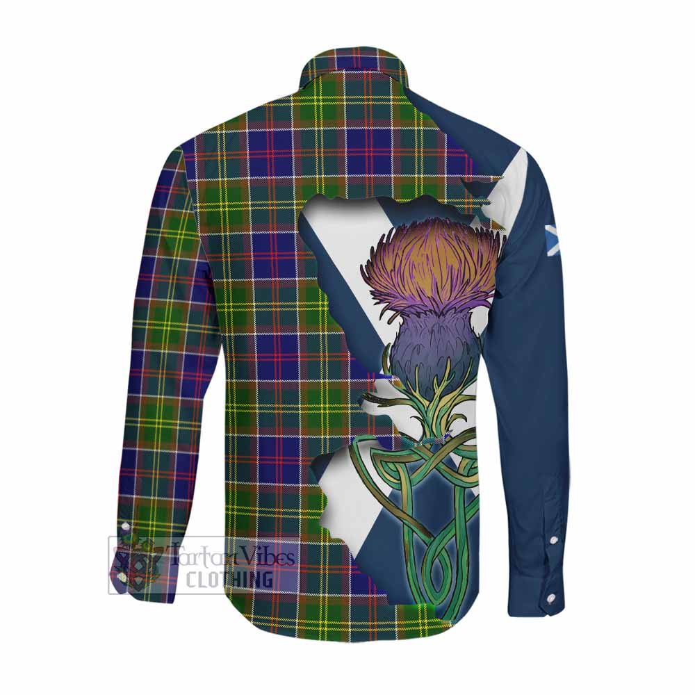 Tartan Vibes Clothing Whitefoord Tartan Family Crest Long Sleeve Button Shirt Scottish Thistle Celtic Inspired