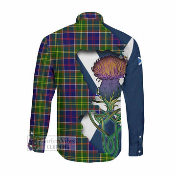 Tartan Vibes Clothing Whitefoord Tartan Family Crest Long Sleeve Button Shirt Scottish Thistle Celtic Inspired