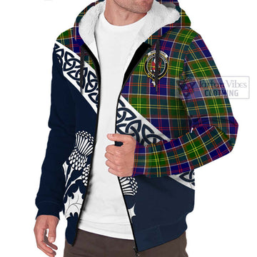 Whitefoord Tartan Sherpa Hoodie Featuring Thistle and Scotland Map - Tartan Vibes Clothing