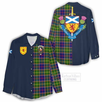 Whitefoord Tartan Women's Casual Shirt Alba with Scottish Lion Royal Arm Half Style - Tartan Vibes Clothing