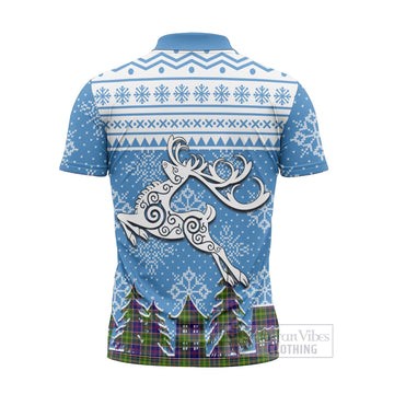 Whitefoord Clan Christmas Zipper Polo Shirt Celtic Reindeer Style - Tartan Vibes Clothing