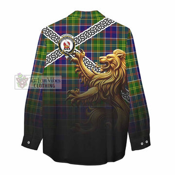 Whitefoord Crest Tartan Women's Casual Shirt with Golden Lion Emblem Celtic Style - Tartan Vibes Clothing
