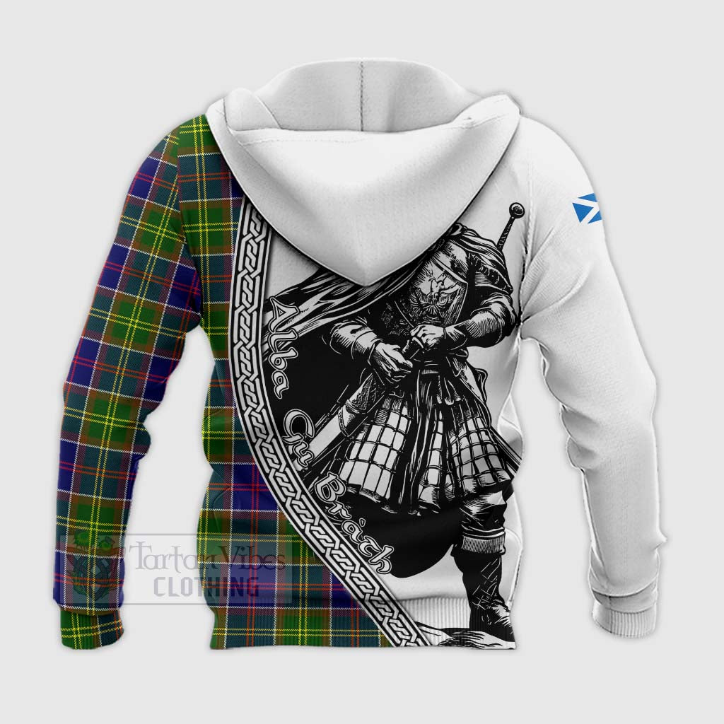 Whitefoord Tartan Clan Crest Knitted Hoodie with Highlander Warrior Celtic Style - Tartan Vibes Clothing
