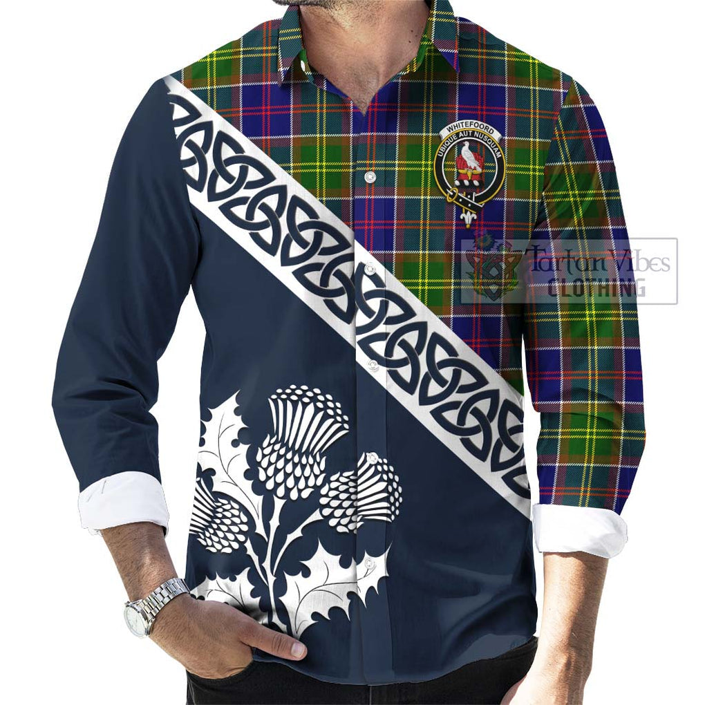 Whitefoord Tartan Long Sleeve Button Shirt Featuring Thistle and Scotland Map Men's Shirt - Tartan Vibes Clothing